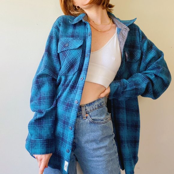 Wrangler Tops - Wrangler Blue Plaid Oversized Flannel Shacket